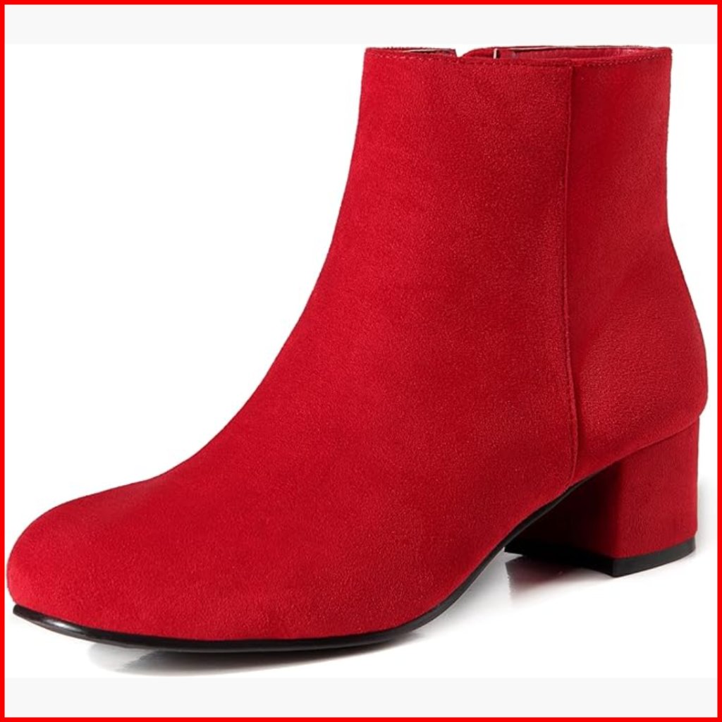 Women's Suede Ankle Boots With Block Heel Side Zipper Booties